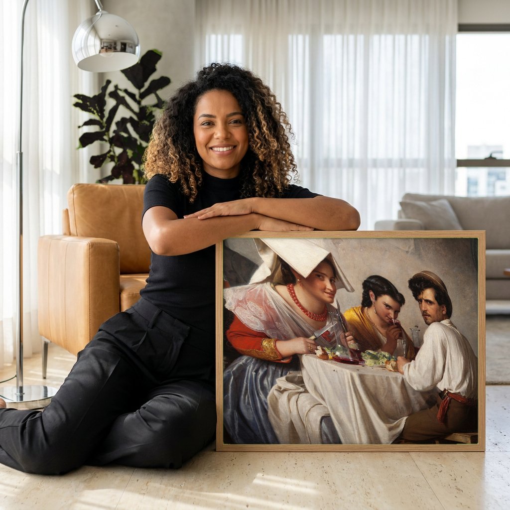 Quadro Decorativo A Cena de Jantar em Ostra Osteria - Carl Bloch com modelo em ambiente