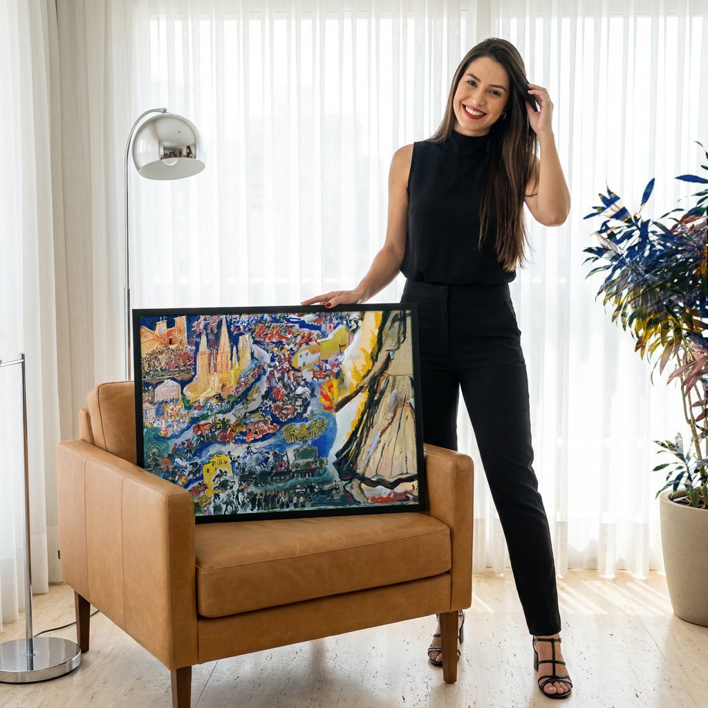 Quadro Decorativo A Passagem do Tempo - Oskar Laske com modelo em ambiente