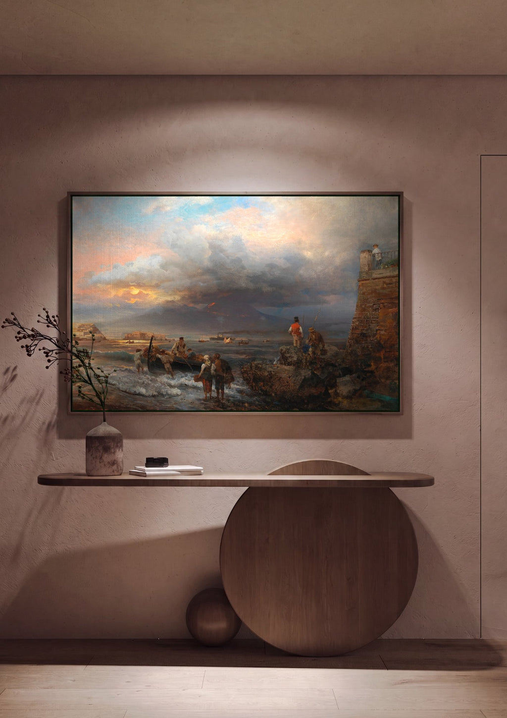 Quadro Decorativo Porto ao Entardecer - Oswald Achenbach em ambiente decorado