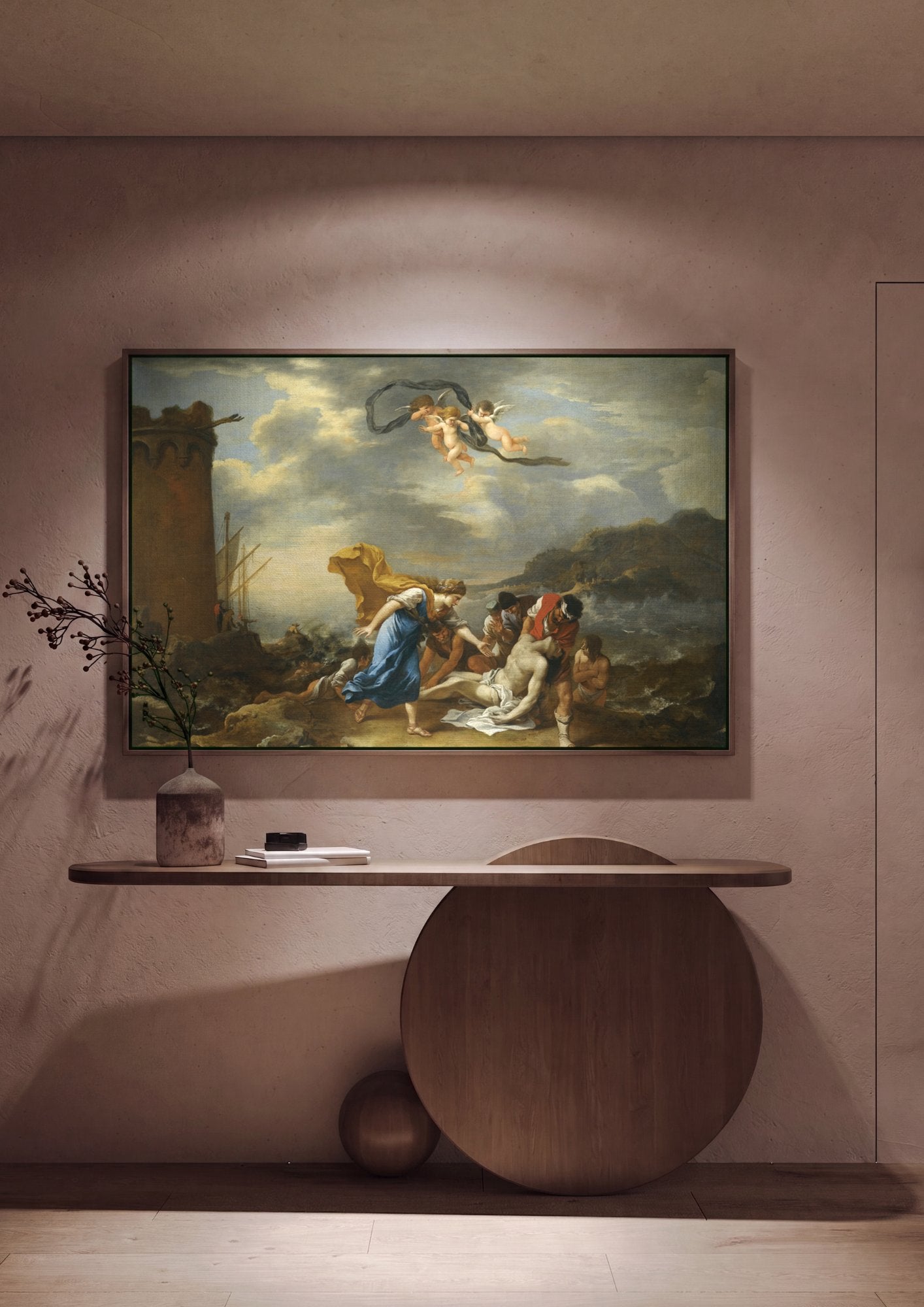 Quadro Decorativo A Enseada Tempestuosa - Salvator Rosa em ambiente decorado