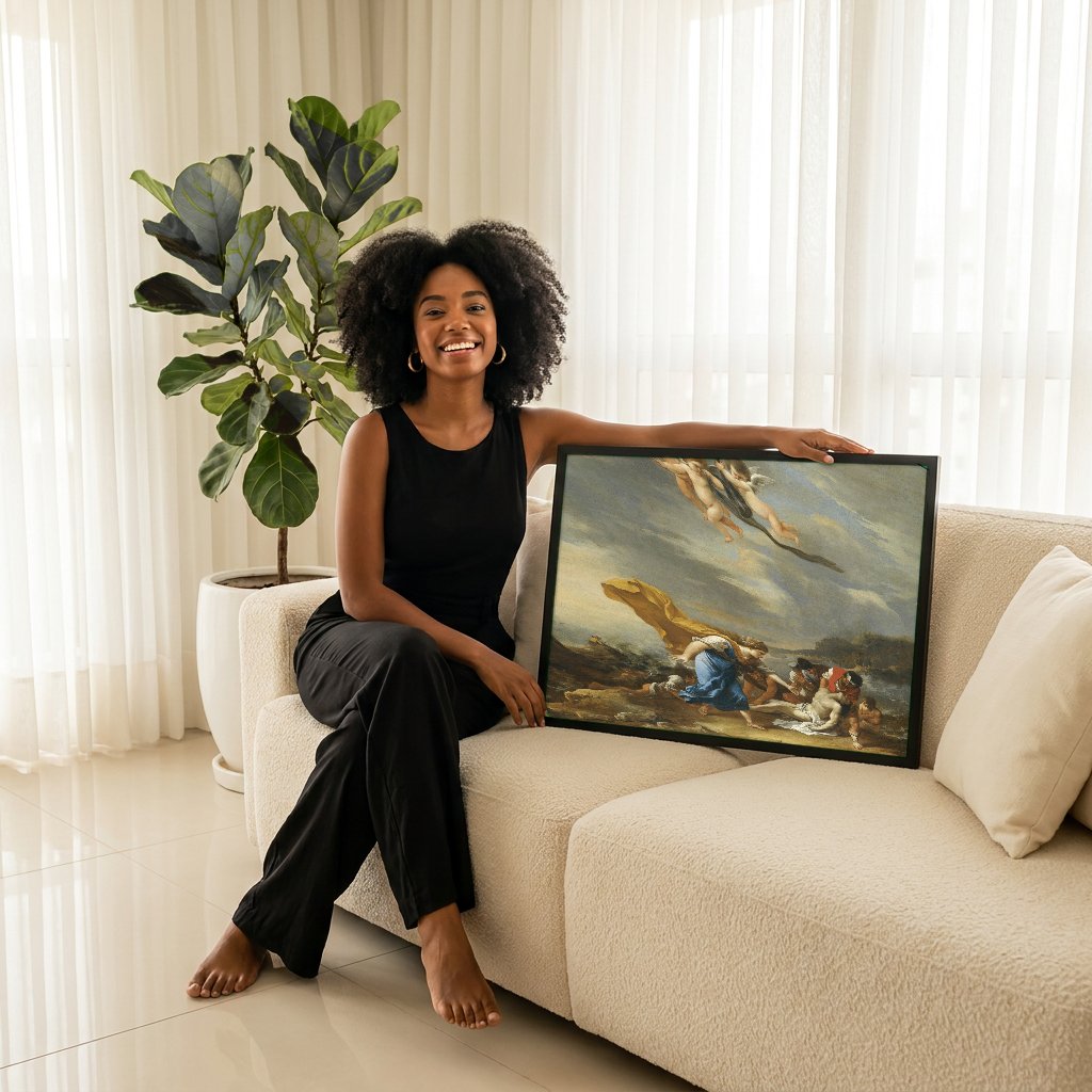 Quadro Decorativo A Enseada Tempestuosa - Salvator Rosa com modelo em ambiente