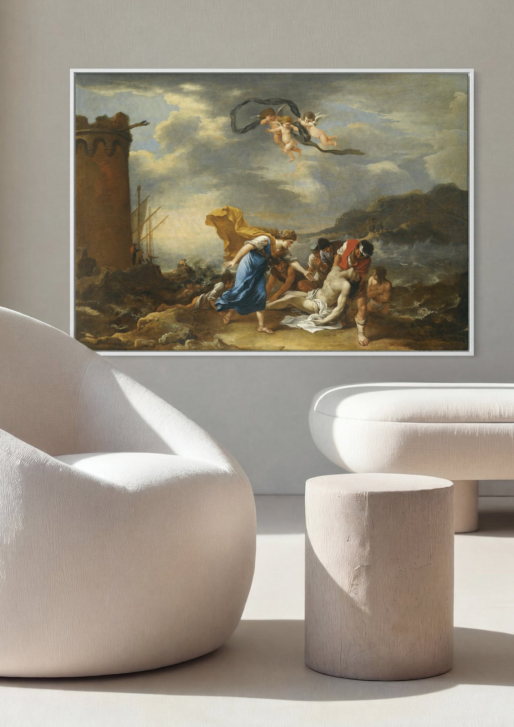 Quadro Decorativo A Enseada Tempestuosa - Salvator Rosa em ambiente decorado