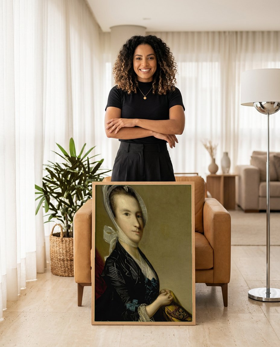 Quadro Decorativo Retrato de Mulher - Joshua Reynolds com modelo em ambiente