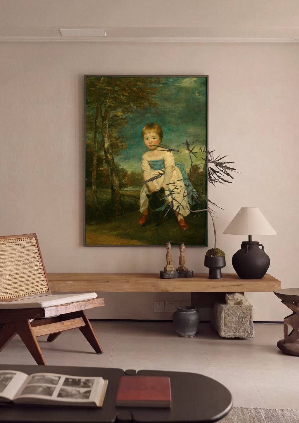 Quadro Decorativo Criança e Cão - Sir Joshua Reynolds em ambiente decorado