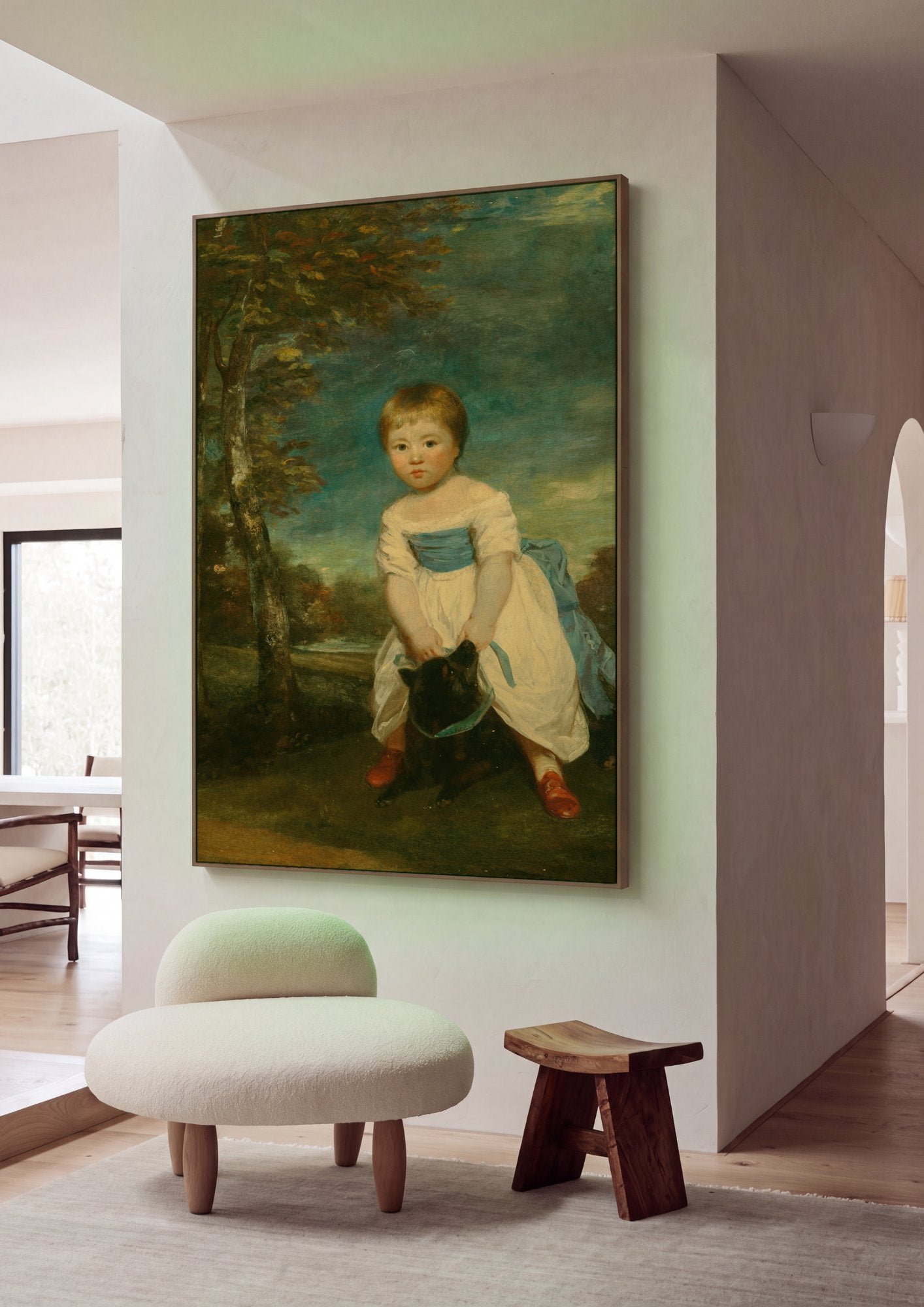 Quadro Decorativo Criança e Cão - Sir Joshua Reynolds em ambiente decorado