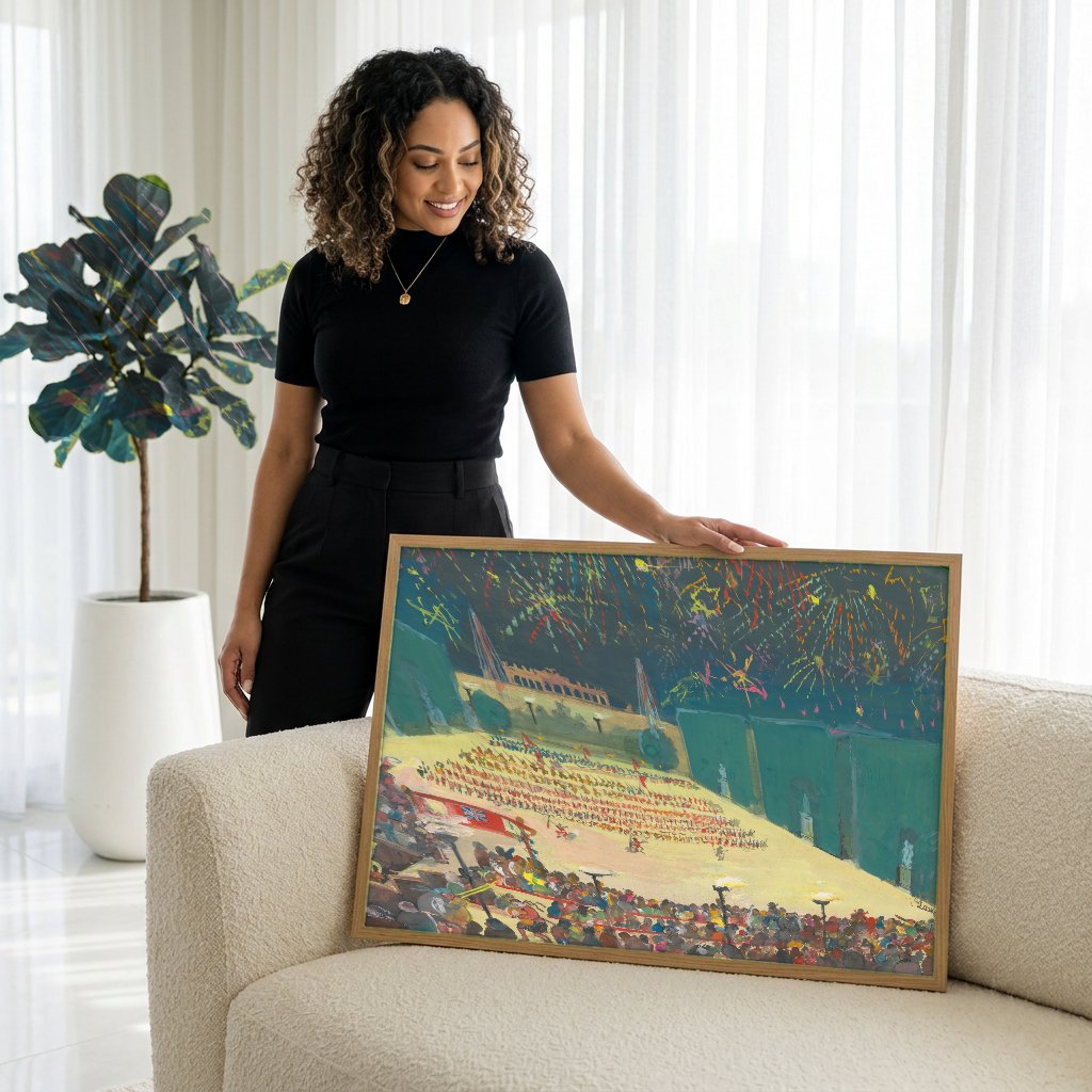 Quadro Decorativo Celebração Noturna - Oskar Laske com modelo em ambiente