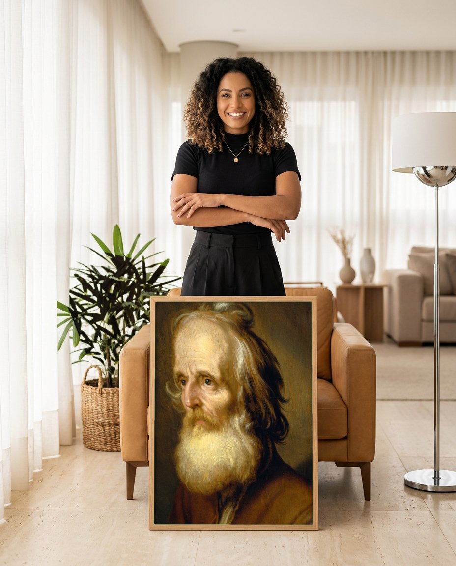 Quadro Decorativo Retrato de Homem Idoso - Abraham Bloemaert com modelo em ambiente