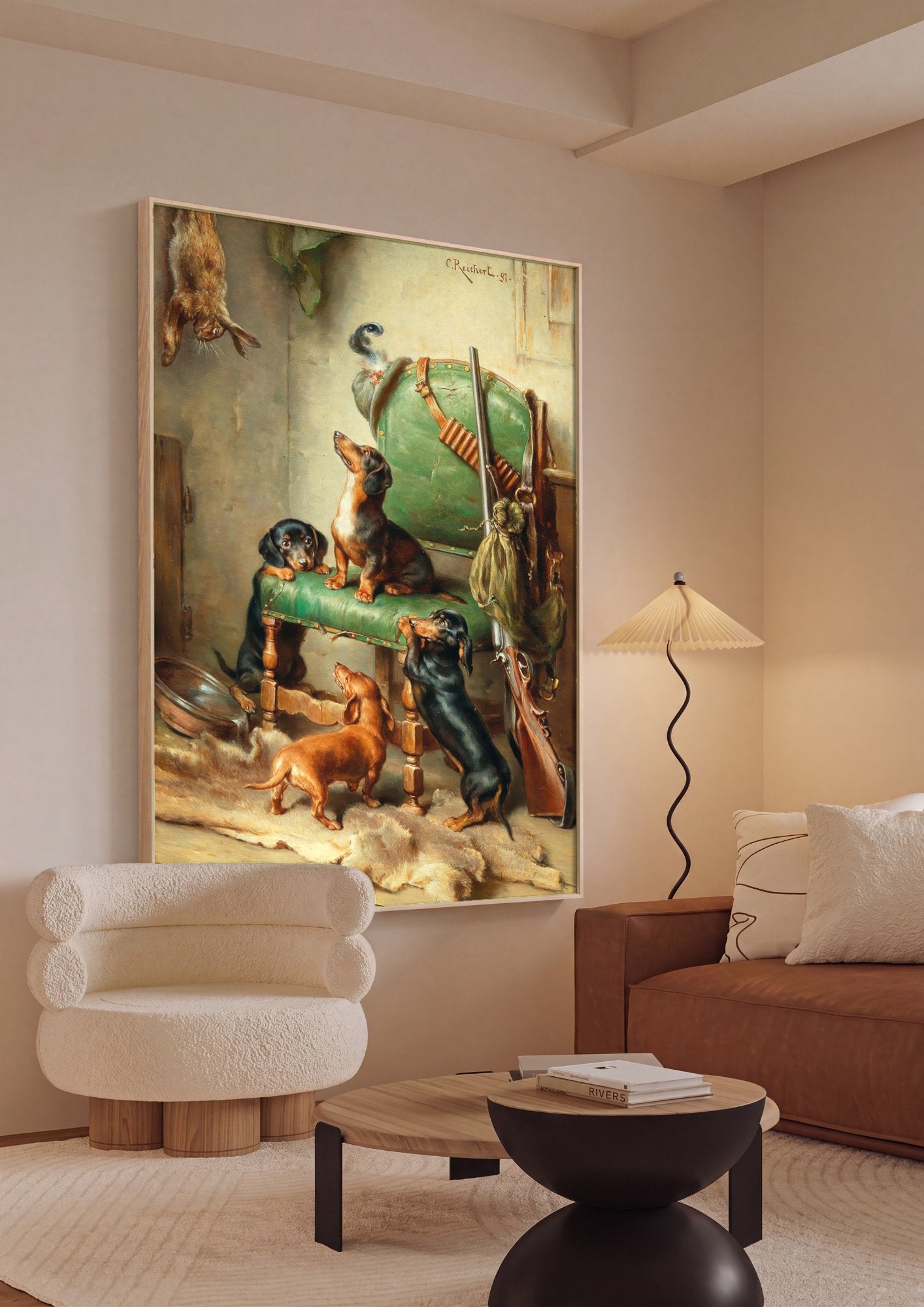 Quadro Decorativo Cães Salsichas Curiosos - Carl Reichert em ambiente decorado