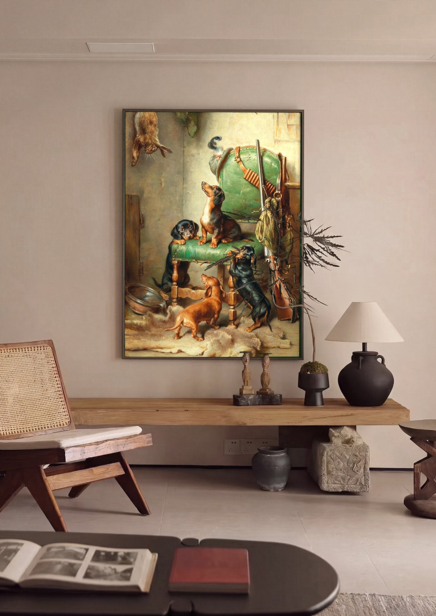 Quadro Decorativo Cães Salsichas Curiosos - Carl Reichert em ambiente decorado