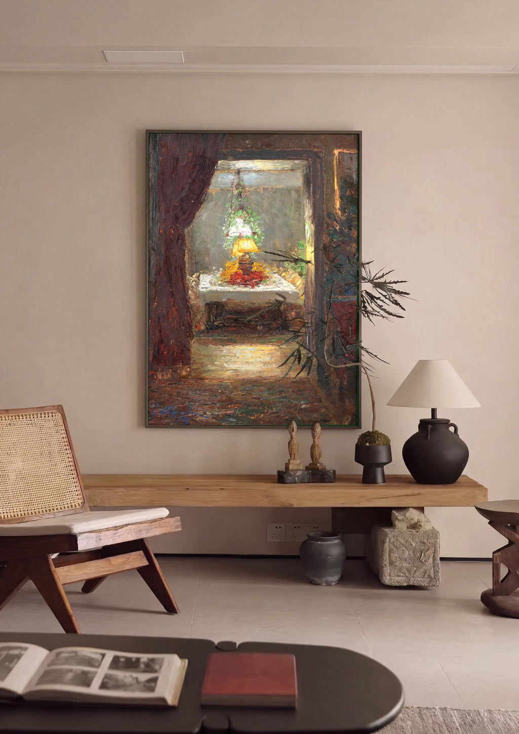 Quadro Decorativo 'Interior com Mesa Posta' - Olga Wisinger-Florian em ambiente decorado