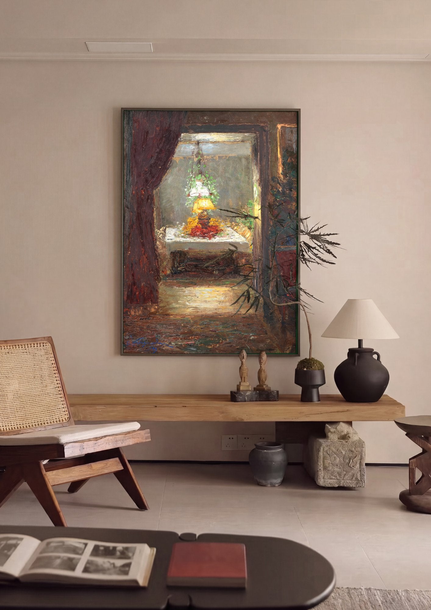 Quadro Decorativo 'Interior com Mesa Posta' - Olga Wisinger-Florian em ambiente decorado