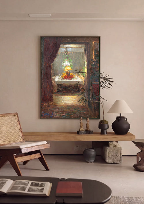 Quadro Decorativo 'Interior com Mesa Posta' - Olga Wisinger-Florian em ambiente decorado