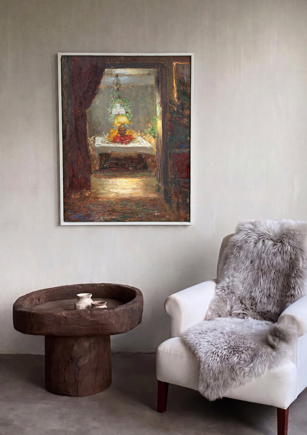 Quadro Decorativo 'Interior com Mesa Posta' - Olga Wisinger-Florian em ambiente decorado
