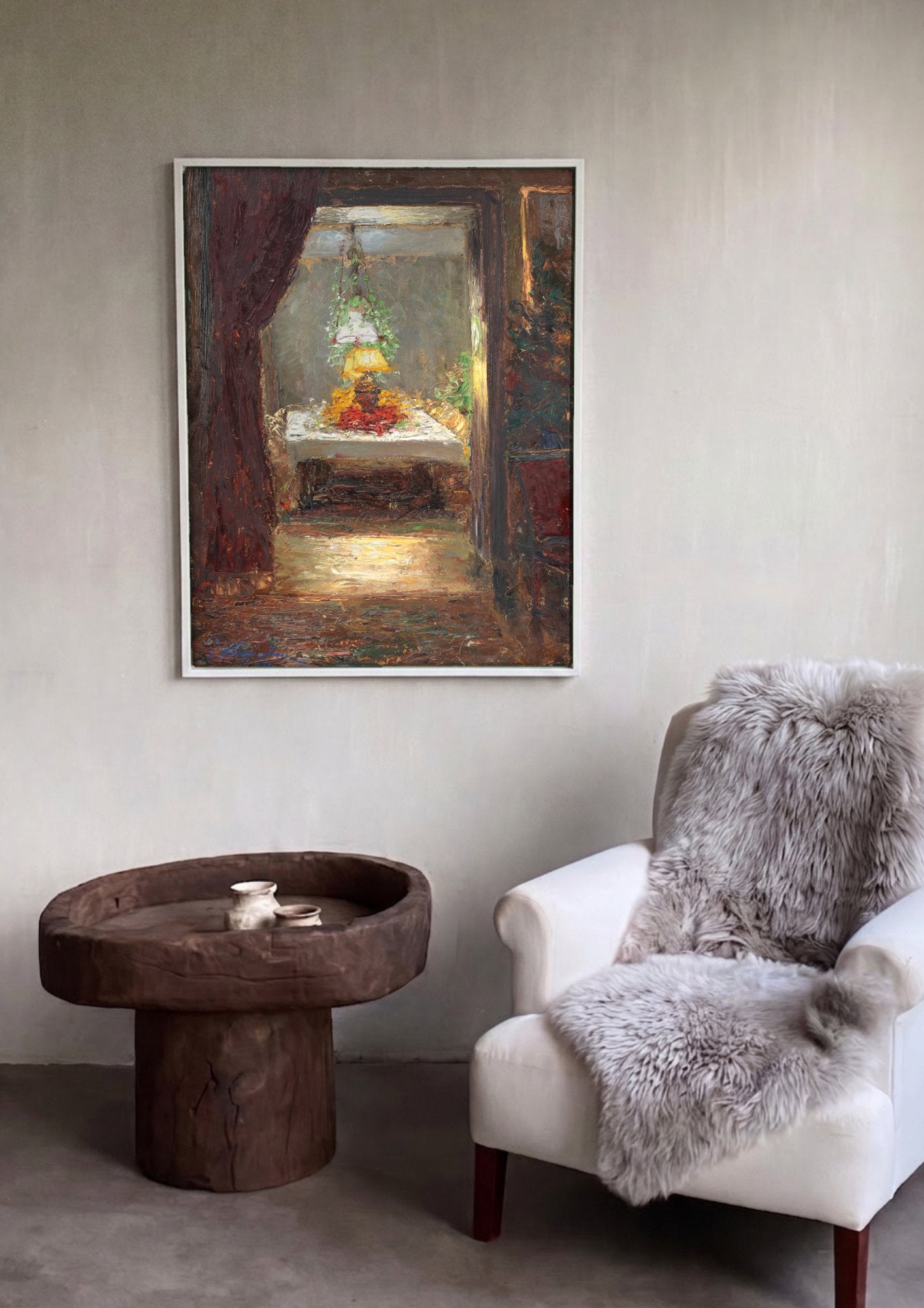 Quadro Decorativo 'Interior com Mesa Posta' - Olga Wisinger-Florian em ambiente decorado
