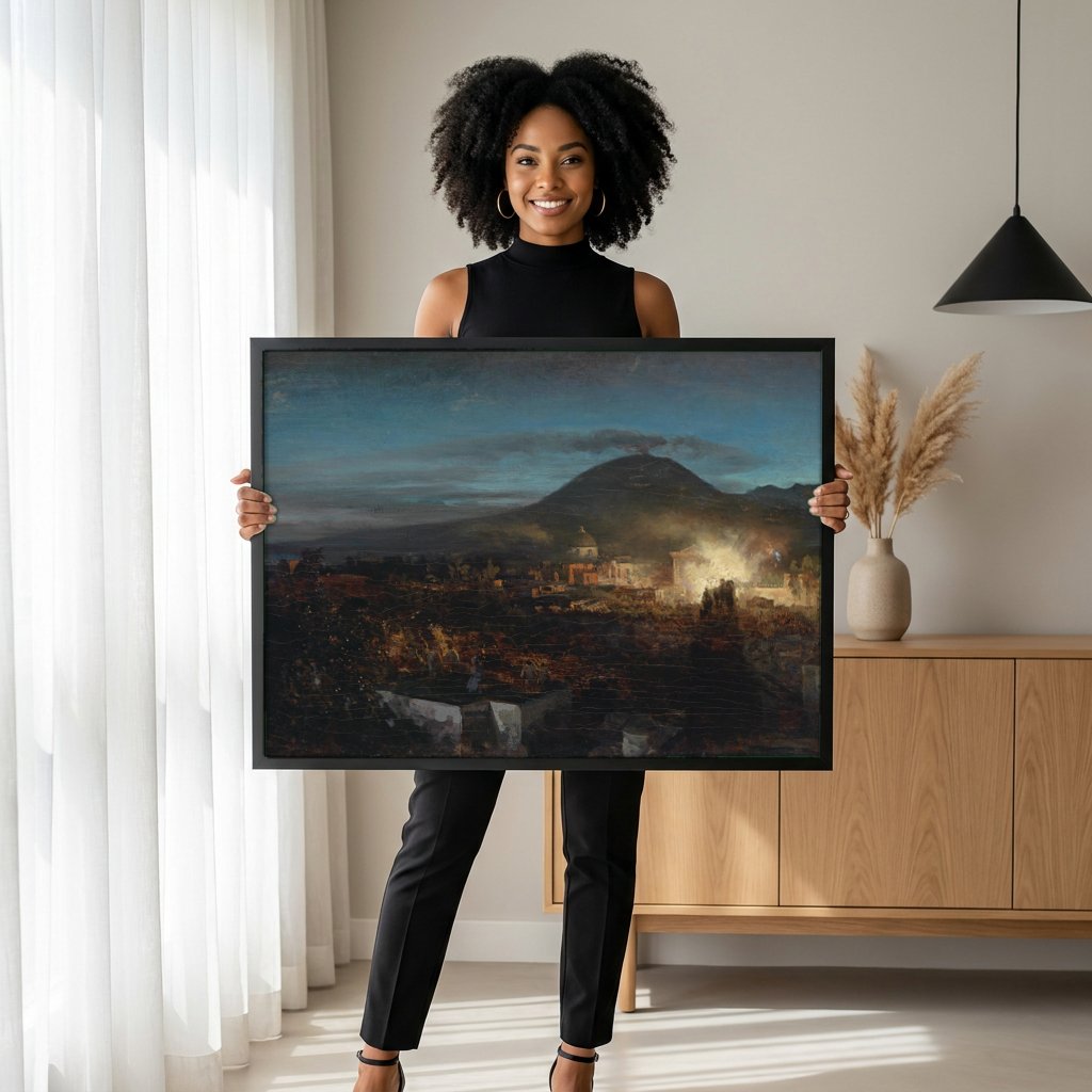 Quadro Decorativo Erupção do Vesúvio - Oswald Achenbach com modelo em ambiente
