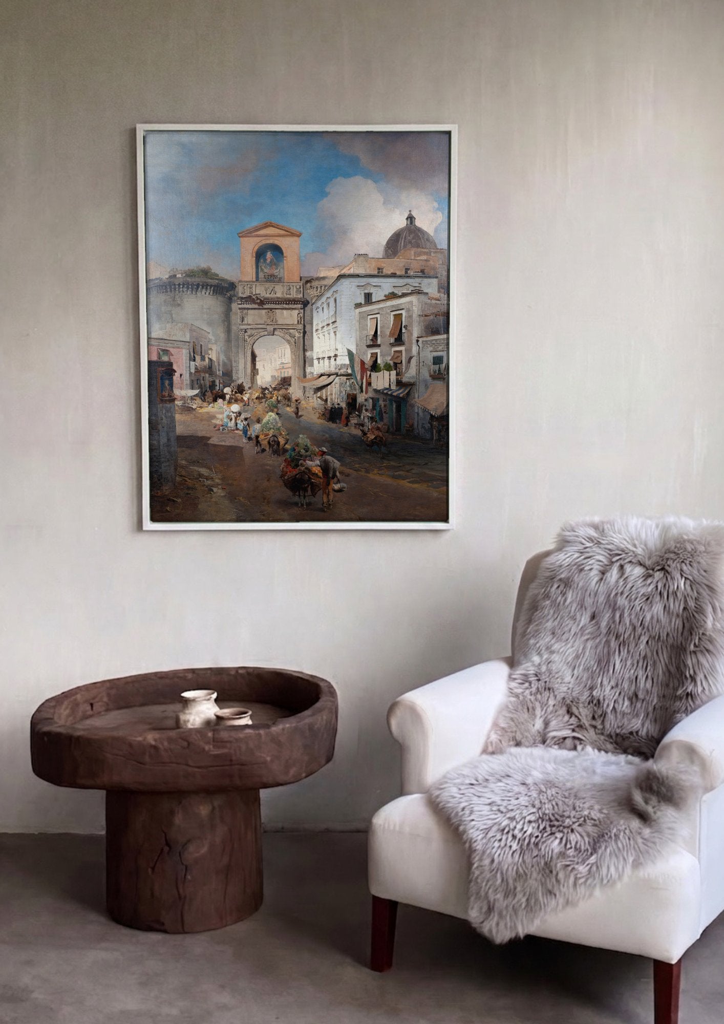 Quadro Decorativo Mercado em Nápoles - Oswald Achenbach em ambiente decorado