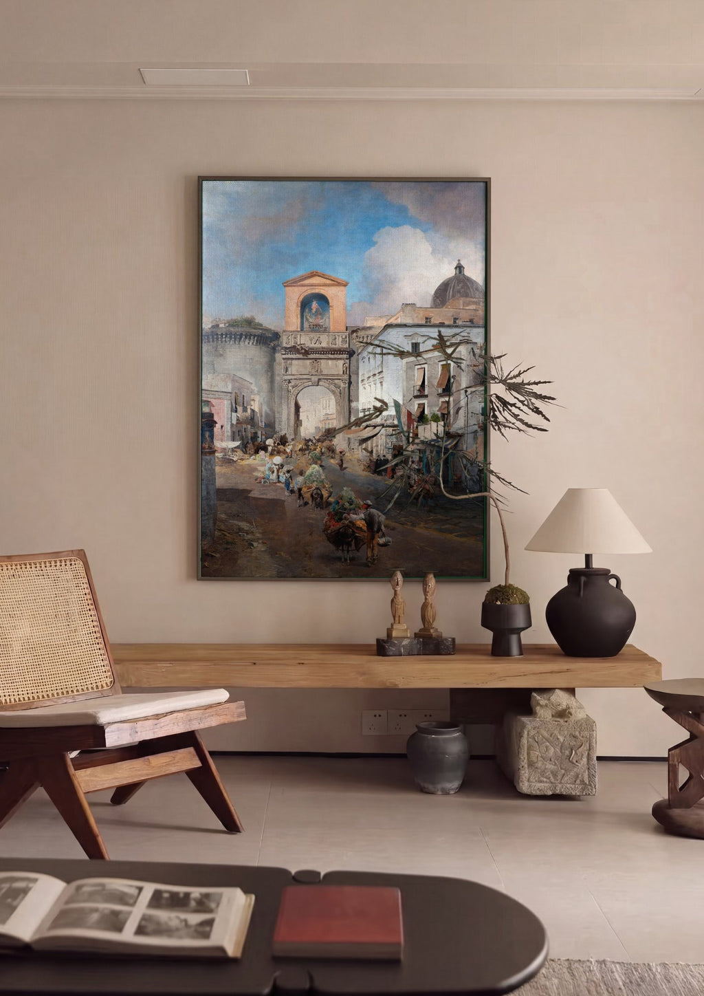 Quadro Decorativo Mercado em Nápoles - Oswald Achenbach em ambiente decorado