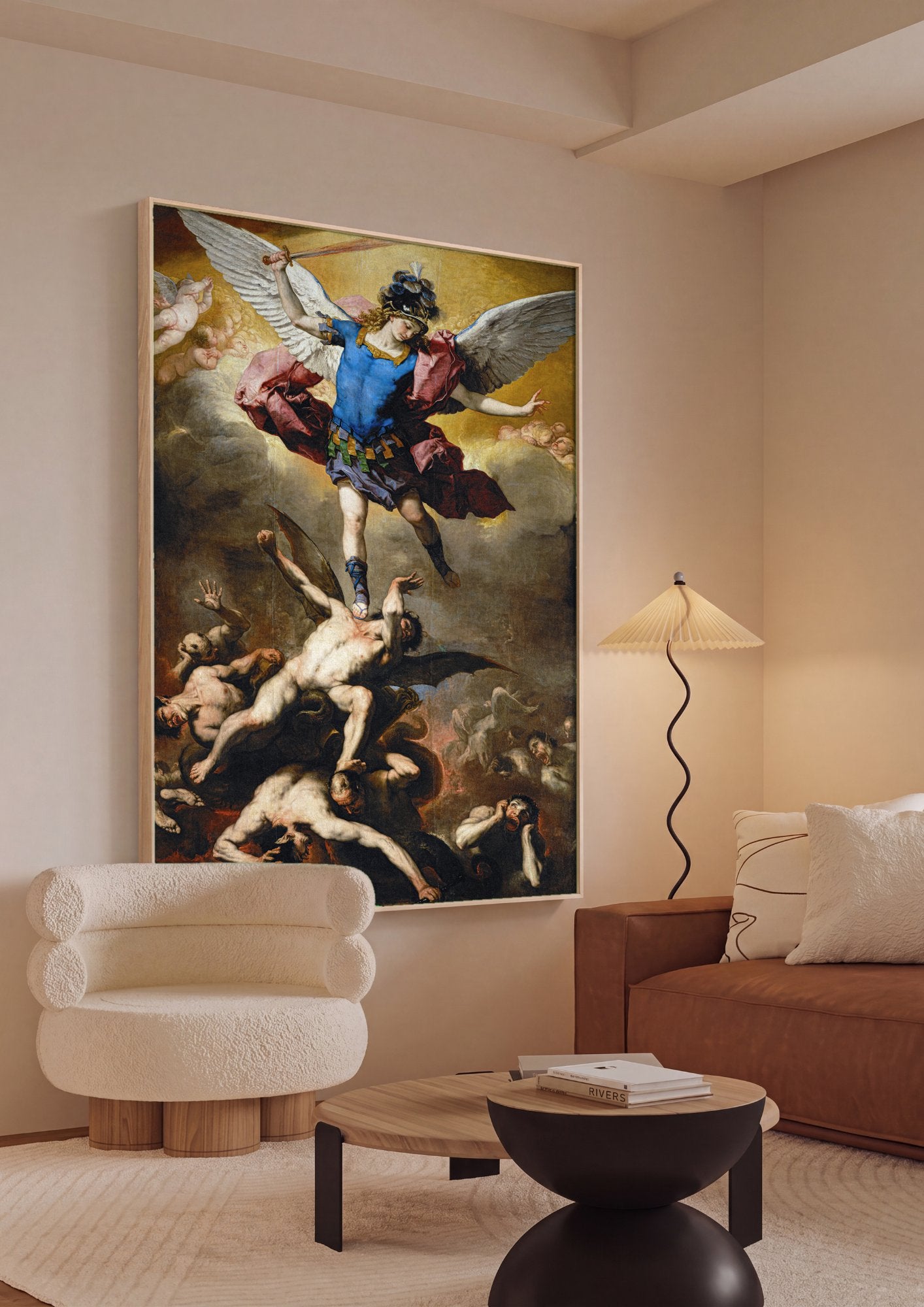 Quadro Decorativo Arcanjo Miguel Derrota Anjos Rebeldes - Luca Giordano em ambiente decorado