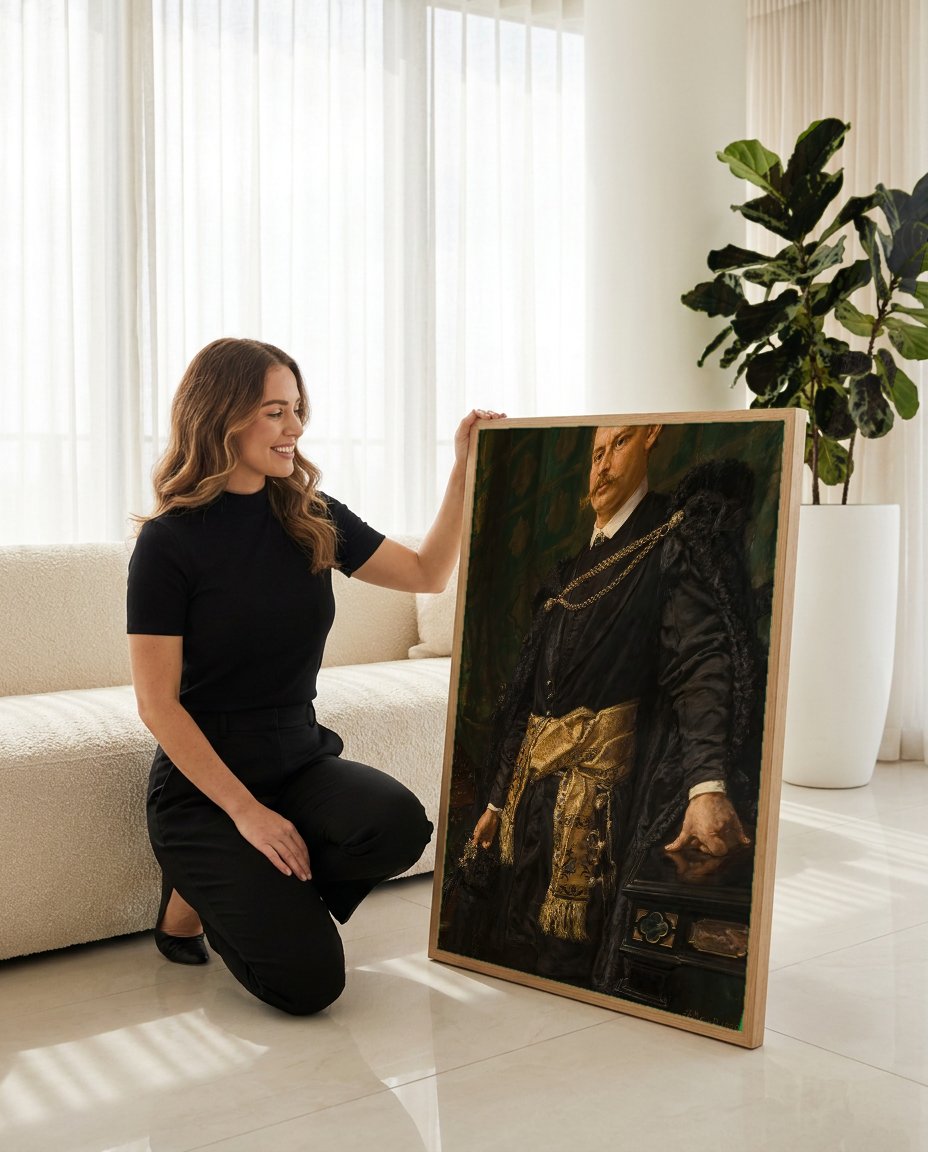 Quadro Decorativo Retrato de Arthur Potocki - Jan Matejko com modelo em ambiente