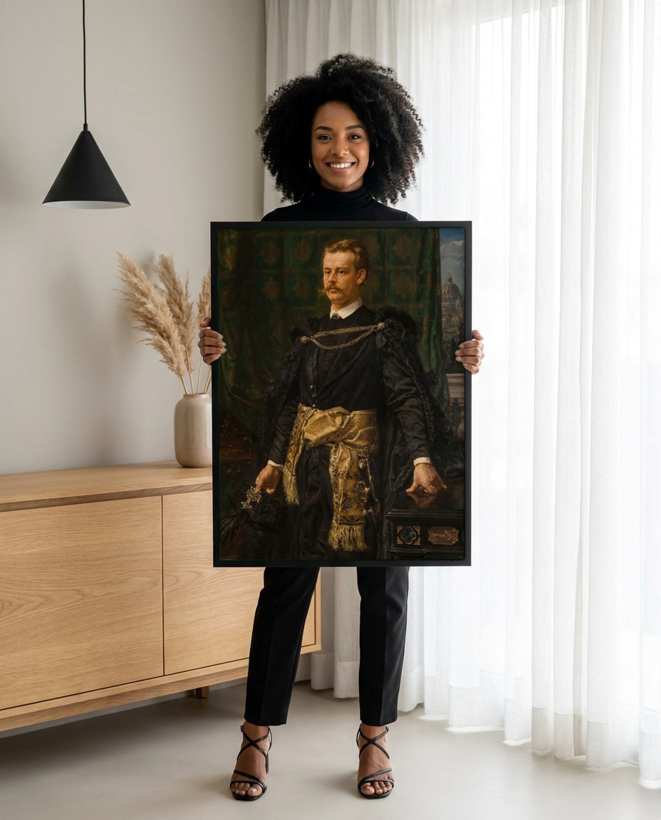 Quadro Decorativo Retrato de Arthur Potocki - Jan Matejko com modelo em ambiente