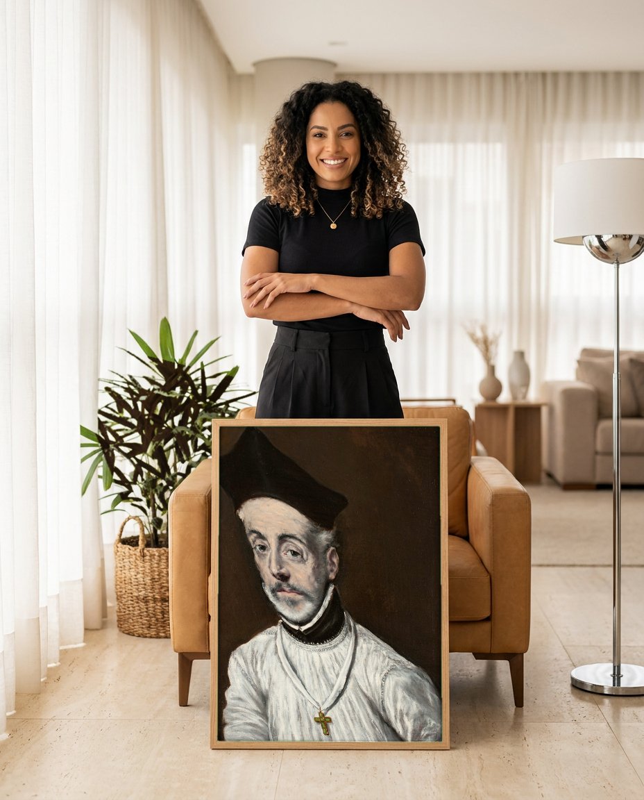 Quadro Decorativo Retrato de Cardeal (ou Homem) - El Greco com modelo em ambiente