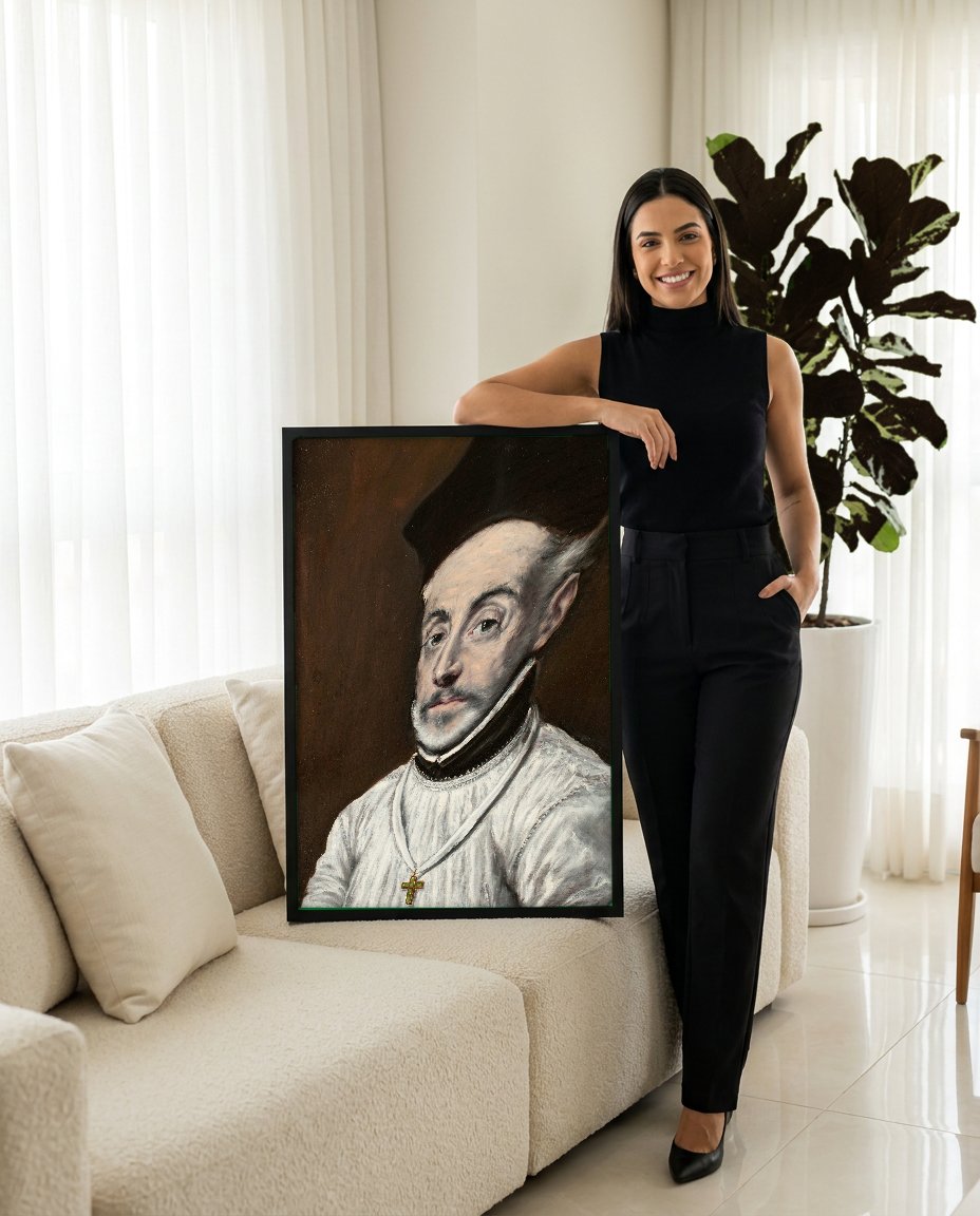 Quadro Decorativo Retrato de Cardeal (ou Homem) - El Greco com modelo em ambiente