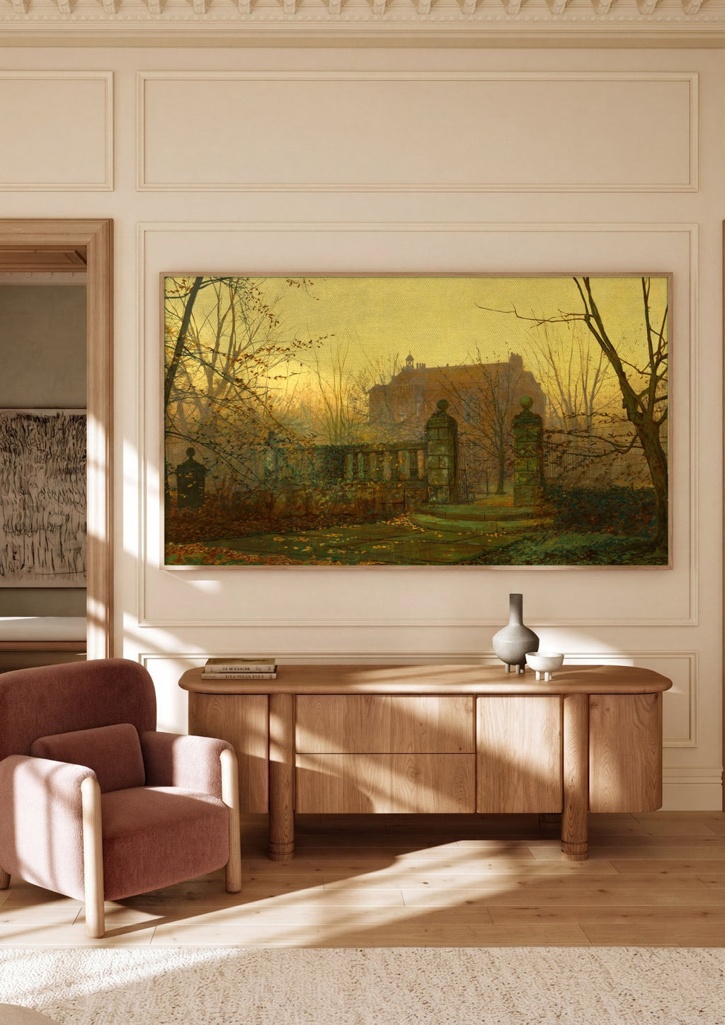 Quadro Decorativo Portão de Mansão no Outono - Grimshaw em ambiente decorado