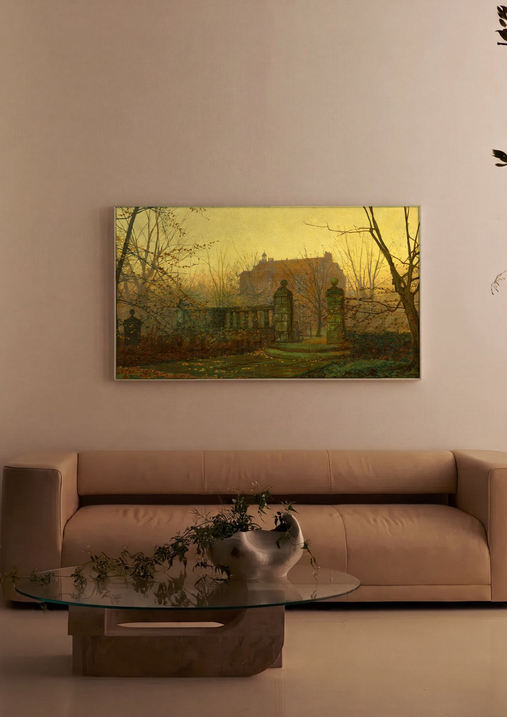 Quadro Decorativo Portão de Mansão no Outono - Grimshaw em ambiente decorado