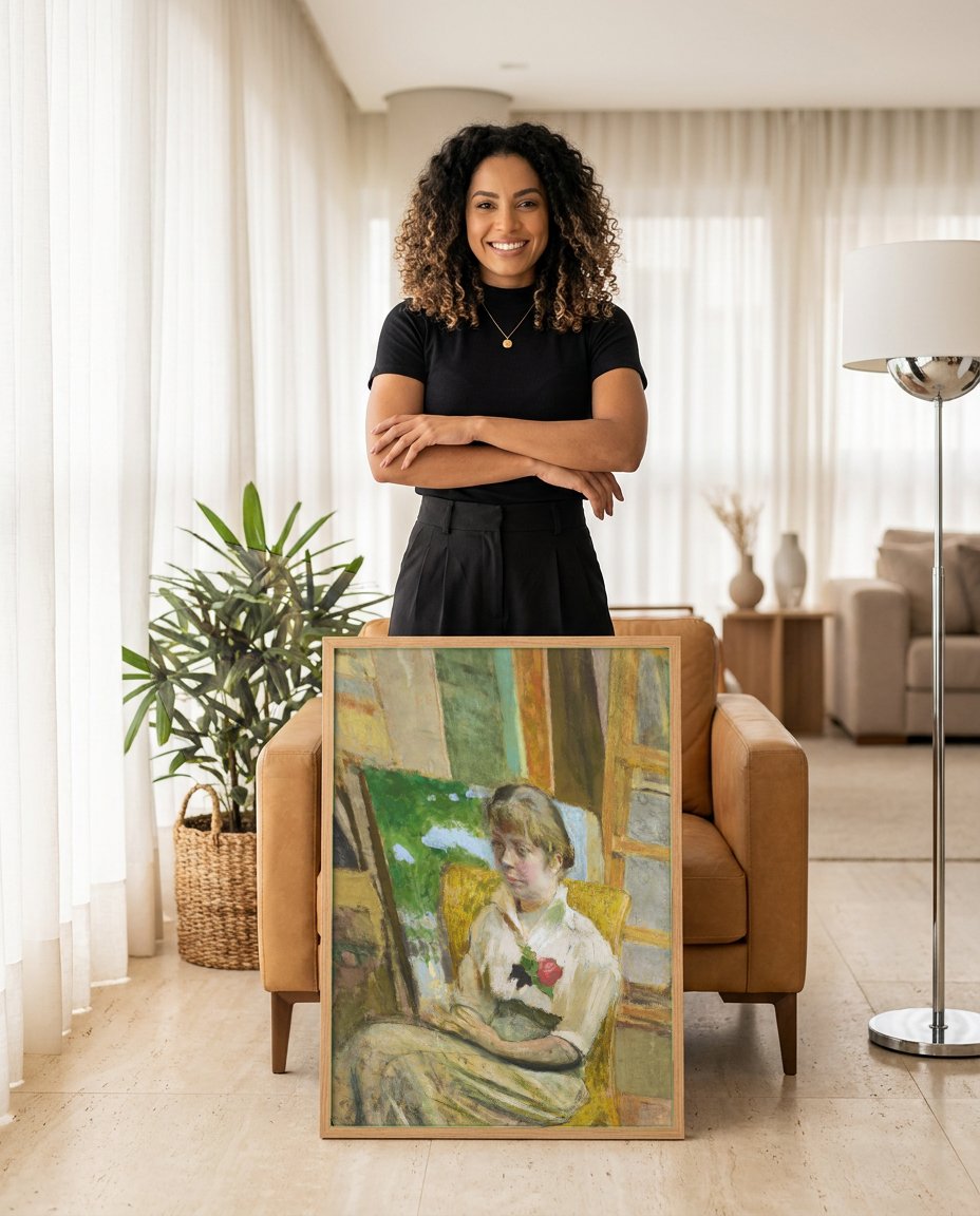 Quadro Decorativo A Mulher Sentada - Édouard Vuillard com modelo em ambiente