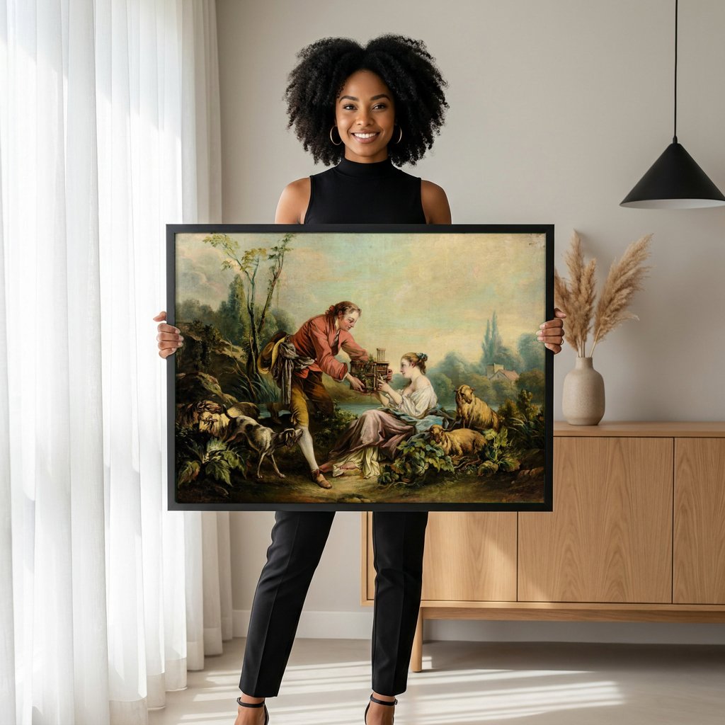 Quadro Decorativo A Gaiola – François Boucher com modelo em ambiente