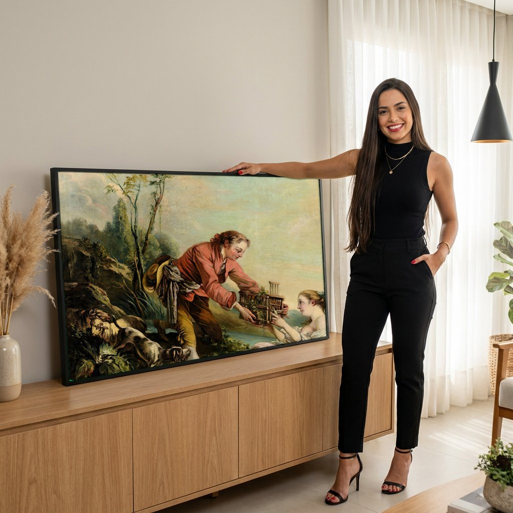 Quadro Decorativo A Gaiola – François Boucher com modelo em ambiente
