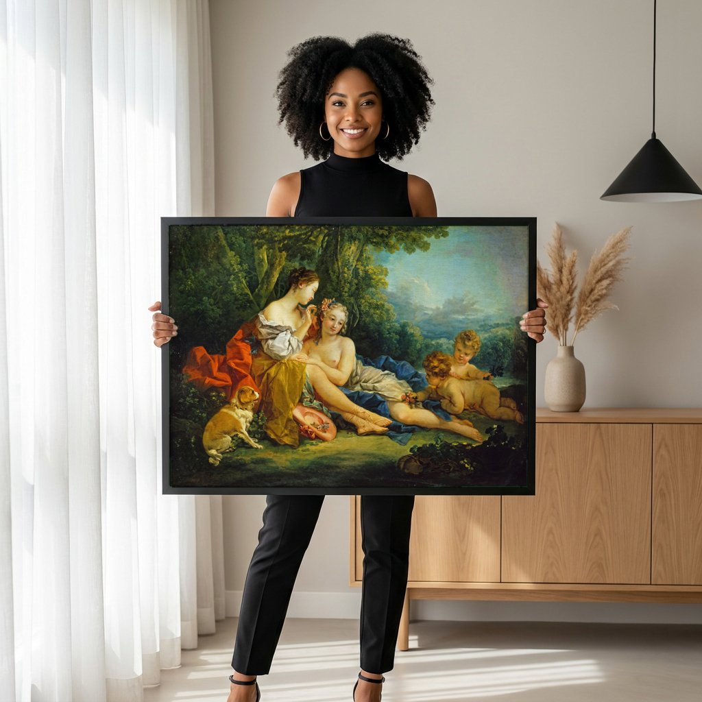 Quadro Decorativo A Parure - François Boucher com modelo em ambiente