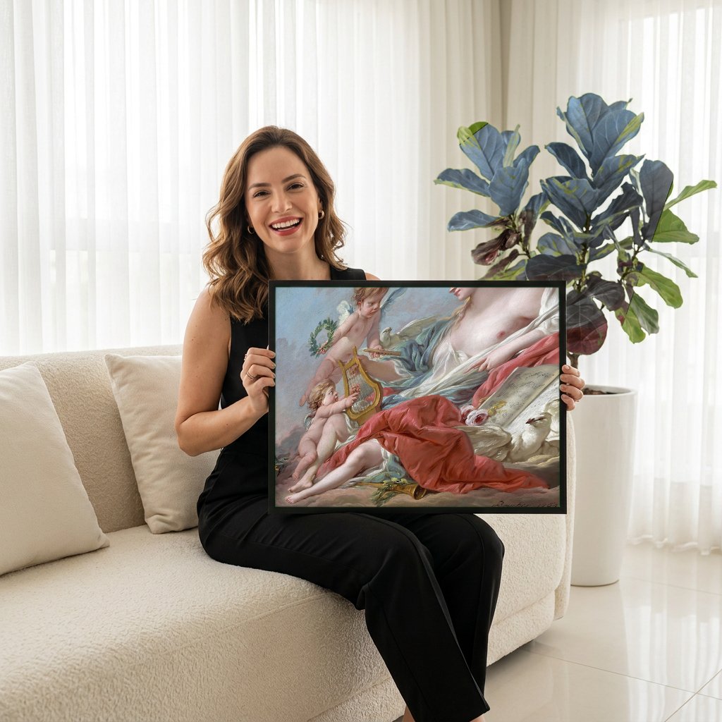 Quadro Decorativo A Música - François Boucher com modelo em ambiente