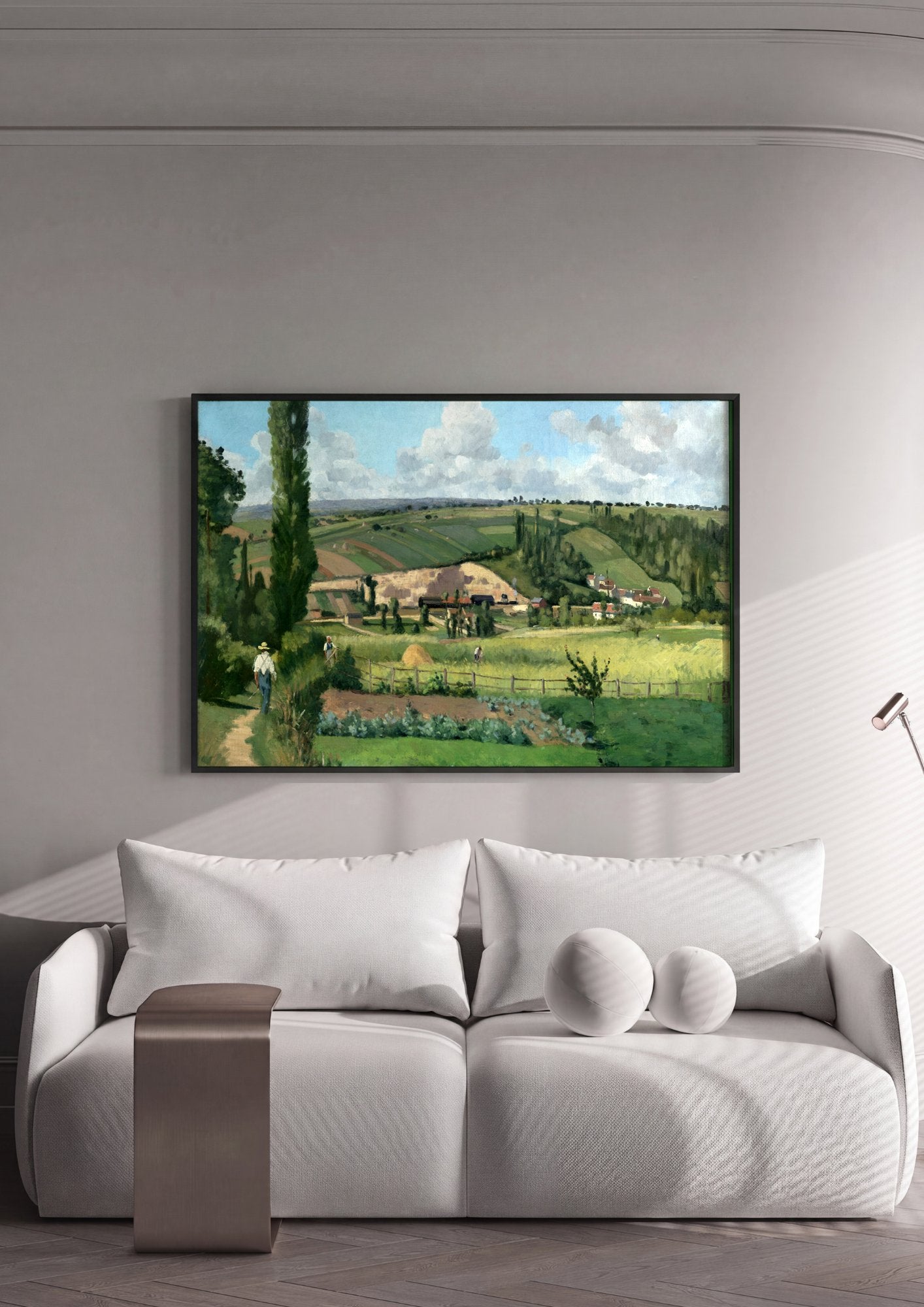 Quadro Decorativo A Colheita em Montfoucault - Pissarro em ambiente decorado