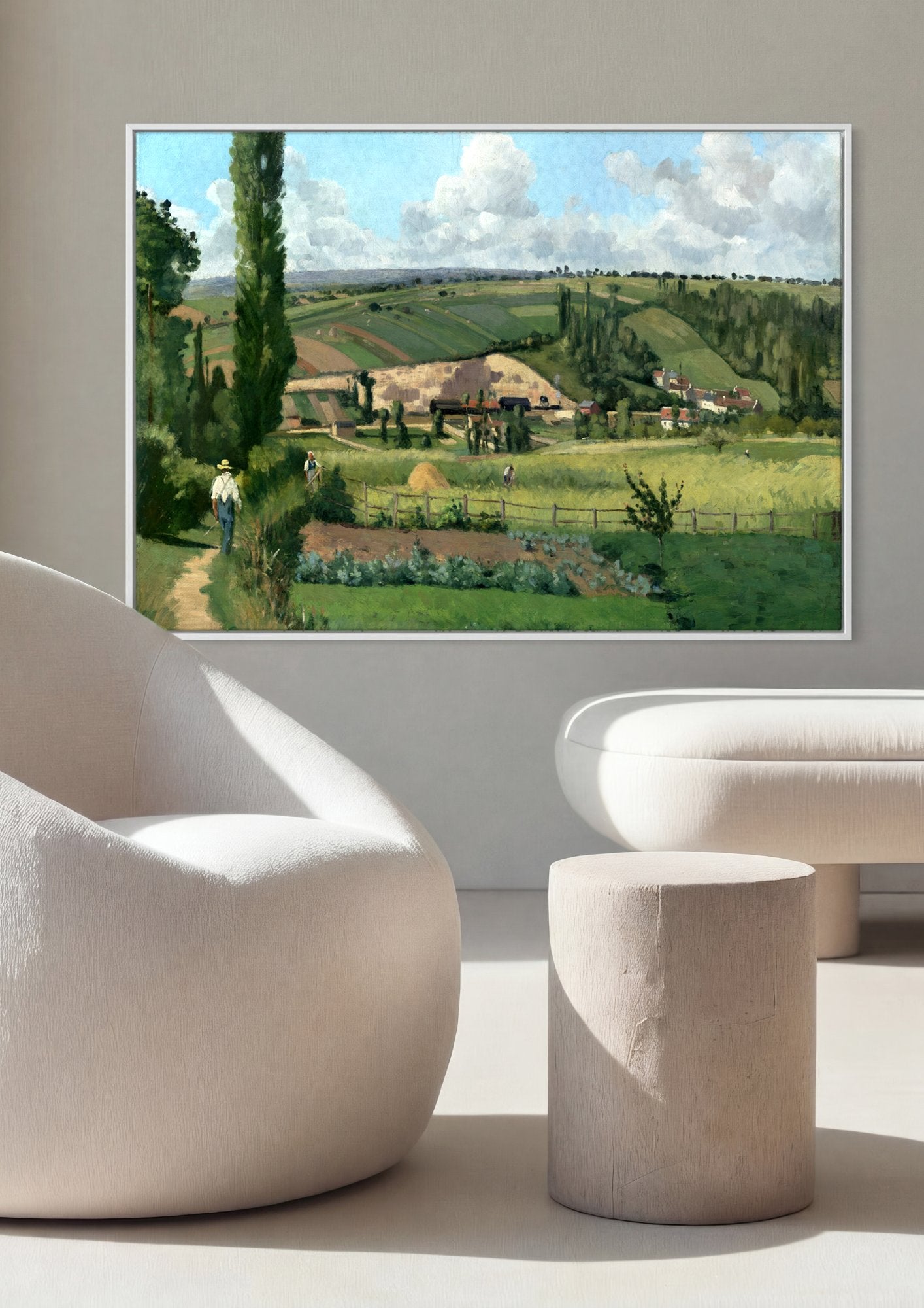 Quadro Decorativo A Colheita em Montfoucault - Pissarro em ambiente decorado