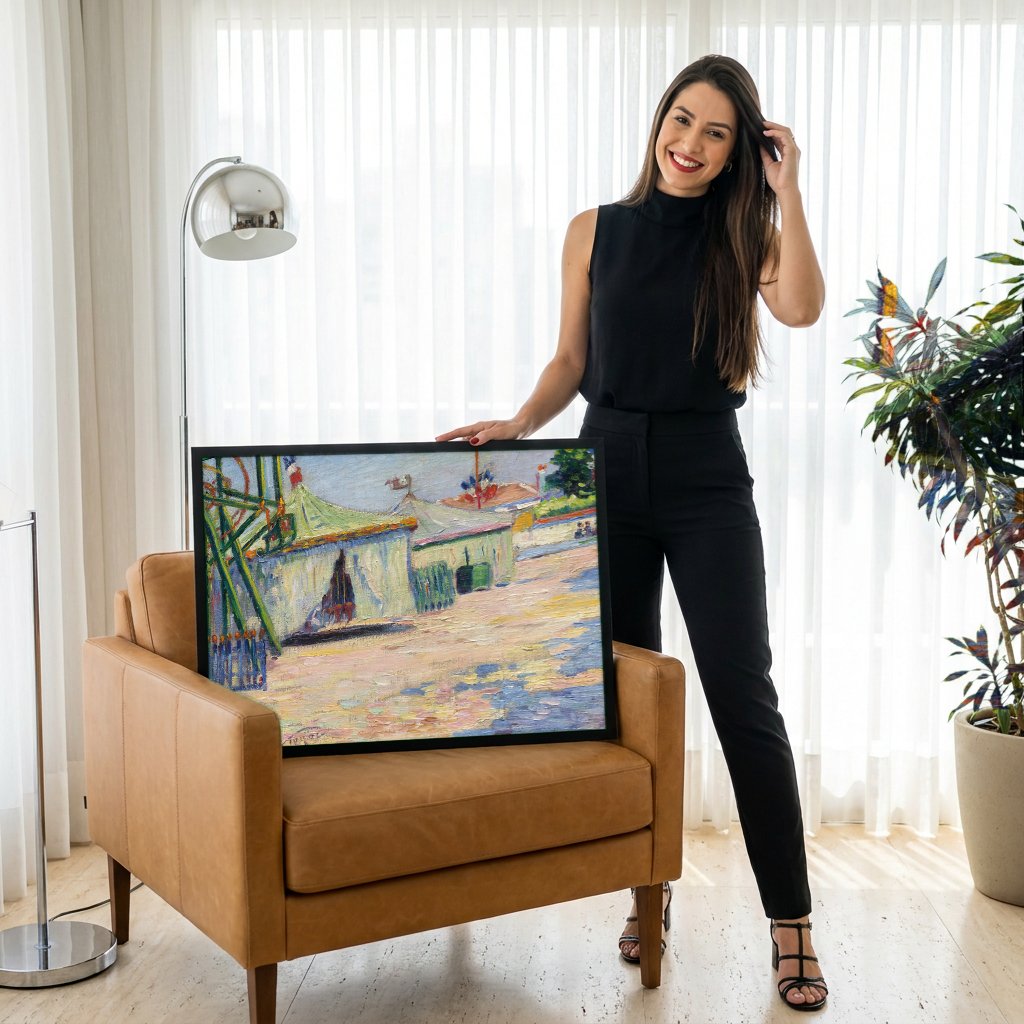 Quadro Decorativo A Feira de Saint-Cloud - Paul Signac com modelo em ambiente