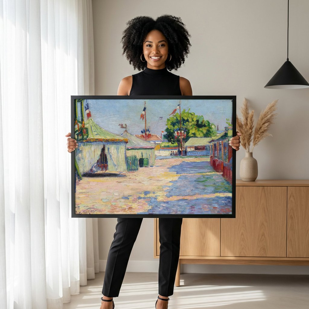 Quadro Decorativo A Feira de Saint-Cloud - Paul Signac com modelo em ambiente