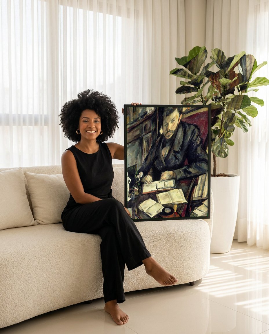 Quadro Decorativo O Poeta e Crítico Louis A. Cézanne - Paul Cézanne com modelo em ambiente