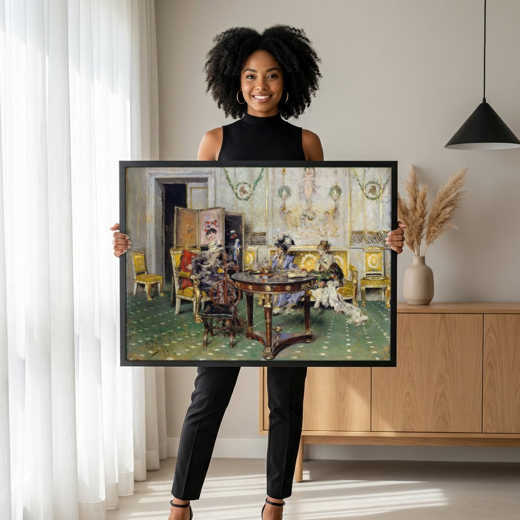 Quadro Decorativo 'Uma Tarde de Chá' - Giovanni Boldini com modelo em ambiente