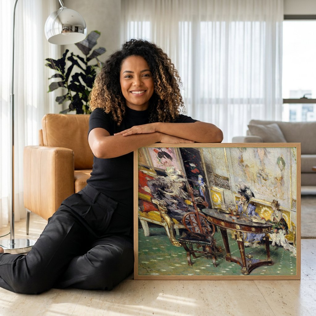 Quadro Decorativo 'Uma Tarde de Chá' - Giovanni Boldini com modelo em ambiente