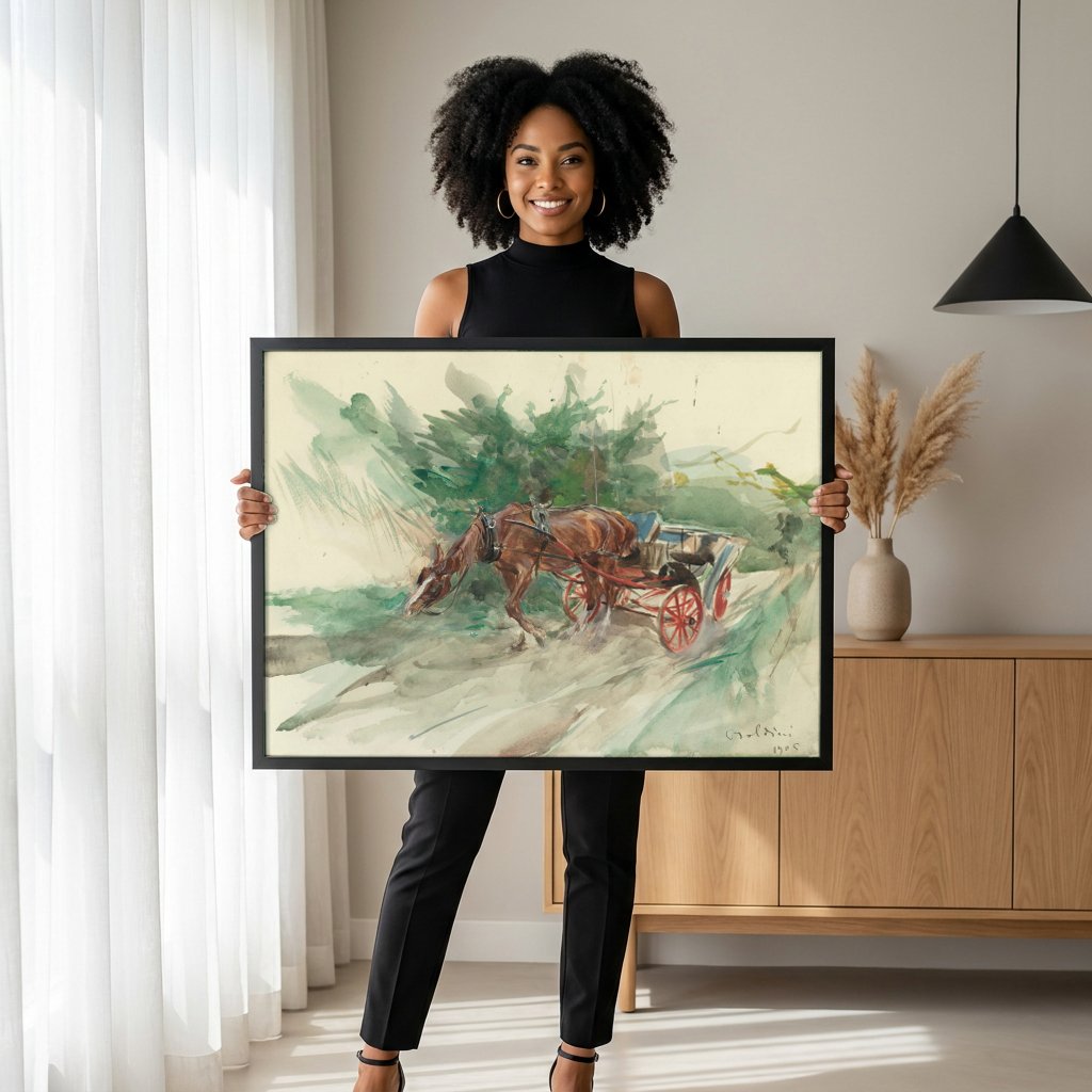 Quadro Decorativo Carroça no Campo - Giovanni Boldini com modelo em ambiente