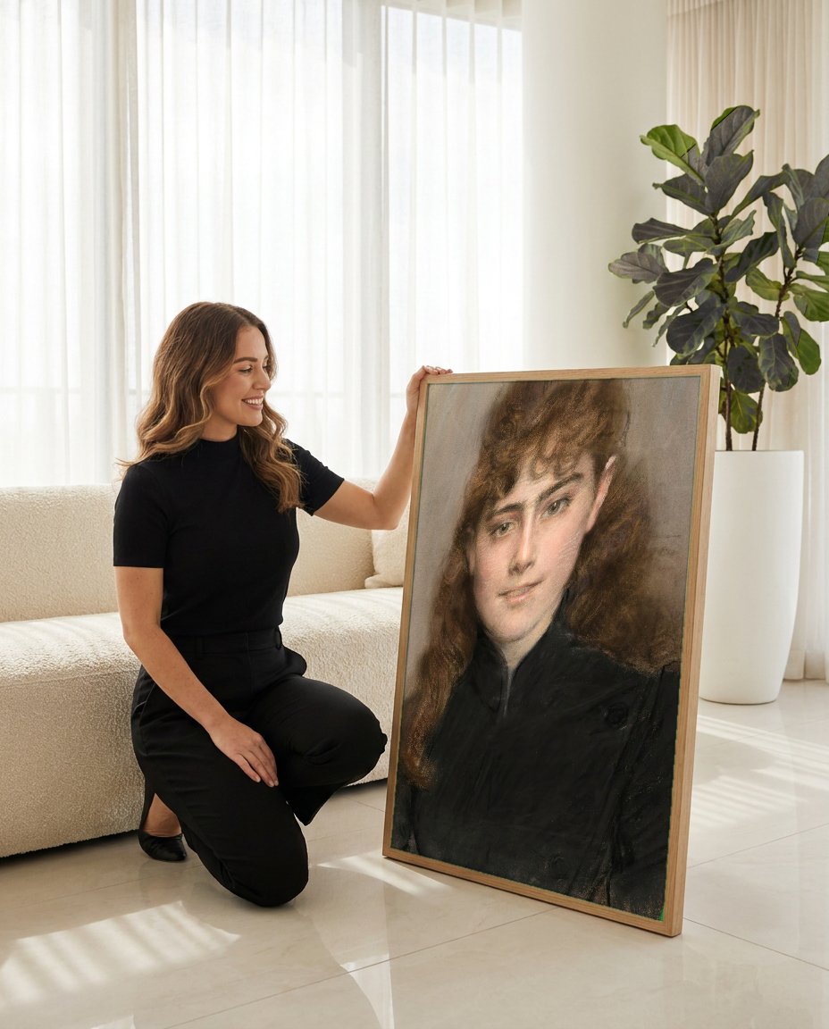 Quadro Decorativo Retrato Feminino - Giovanni Boldini com modelo em ambiente