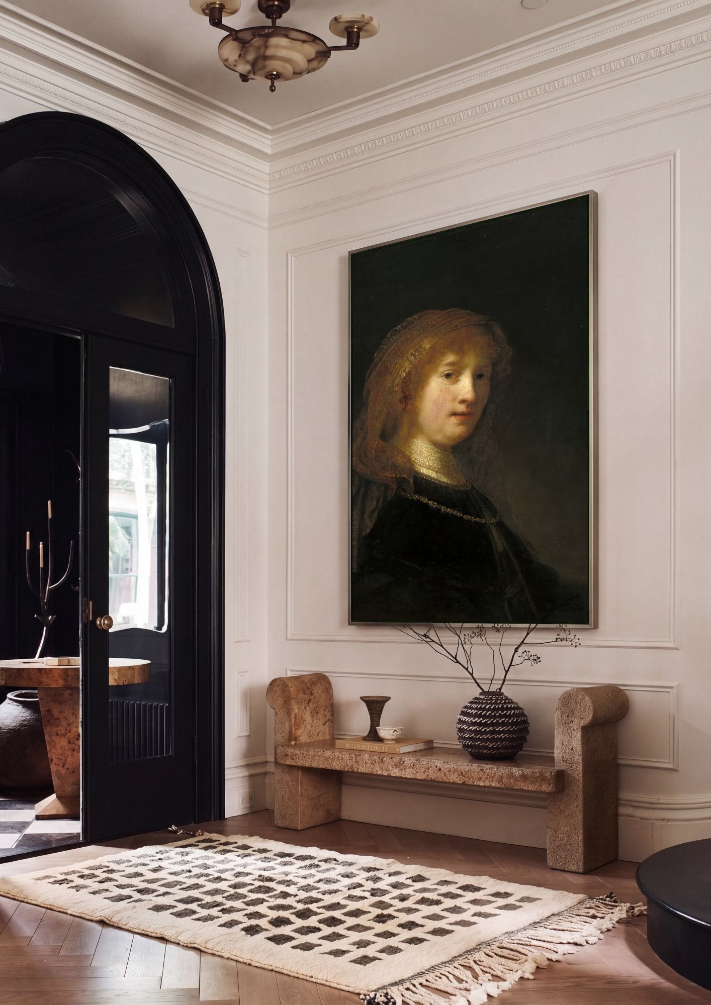 Quadro Decorativo Retrato de Mulher Jovem - Rembrandt em ambiente decorado