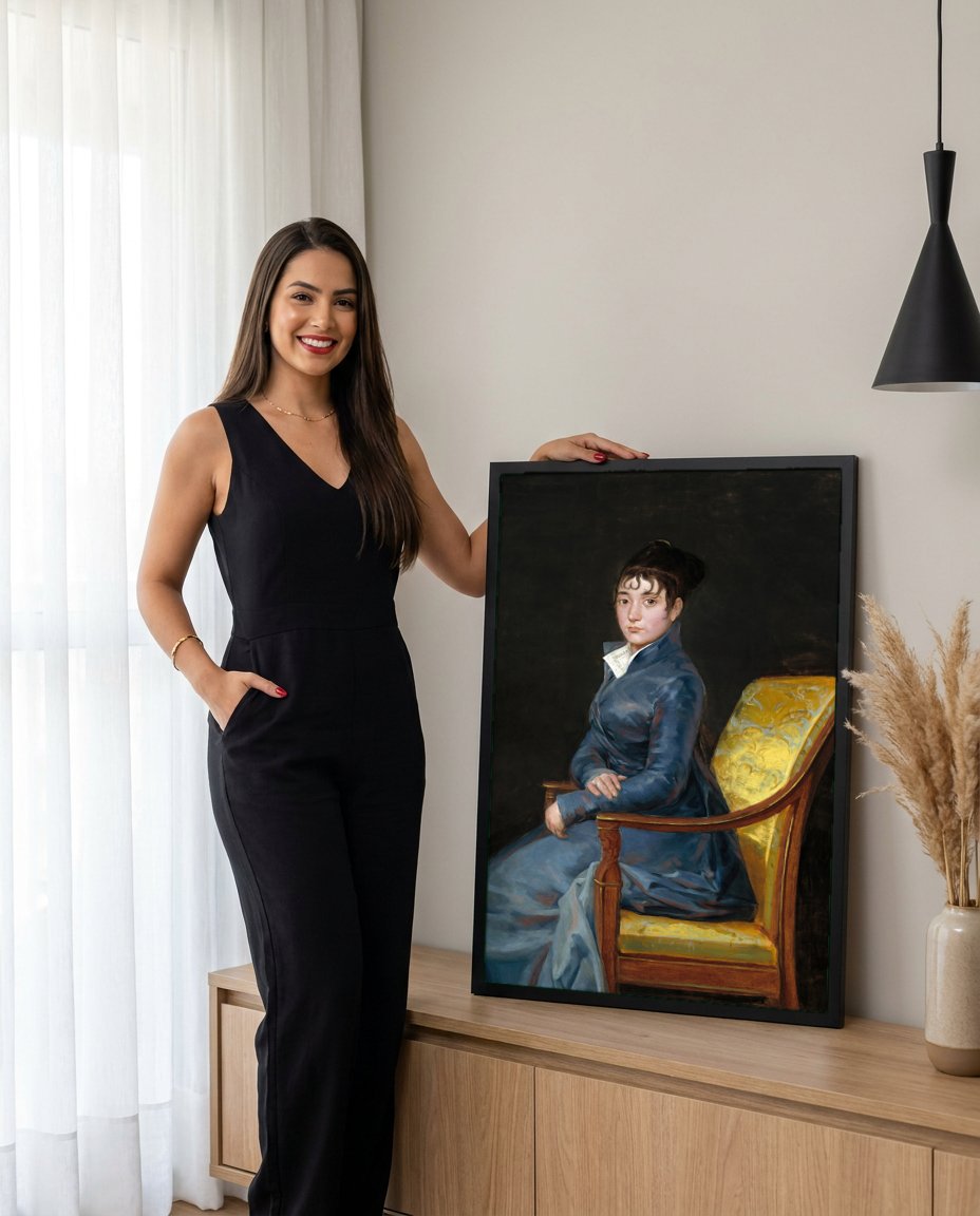 Quadro Decorativo A Dama de Azul - Goya com modelo em ambiente