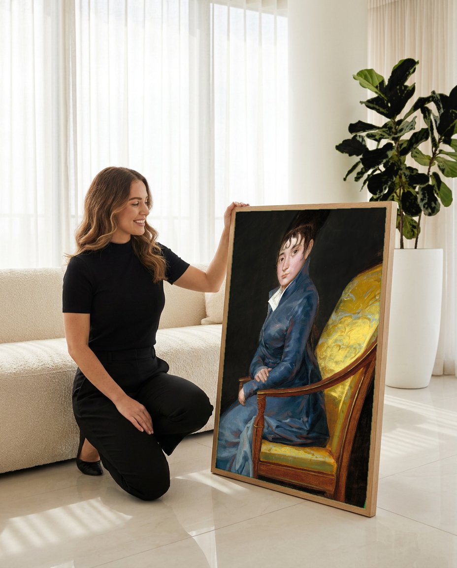 Quadro Decorativo A Dama de Azul - Goya com modelo em ambiente