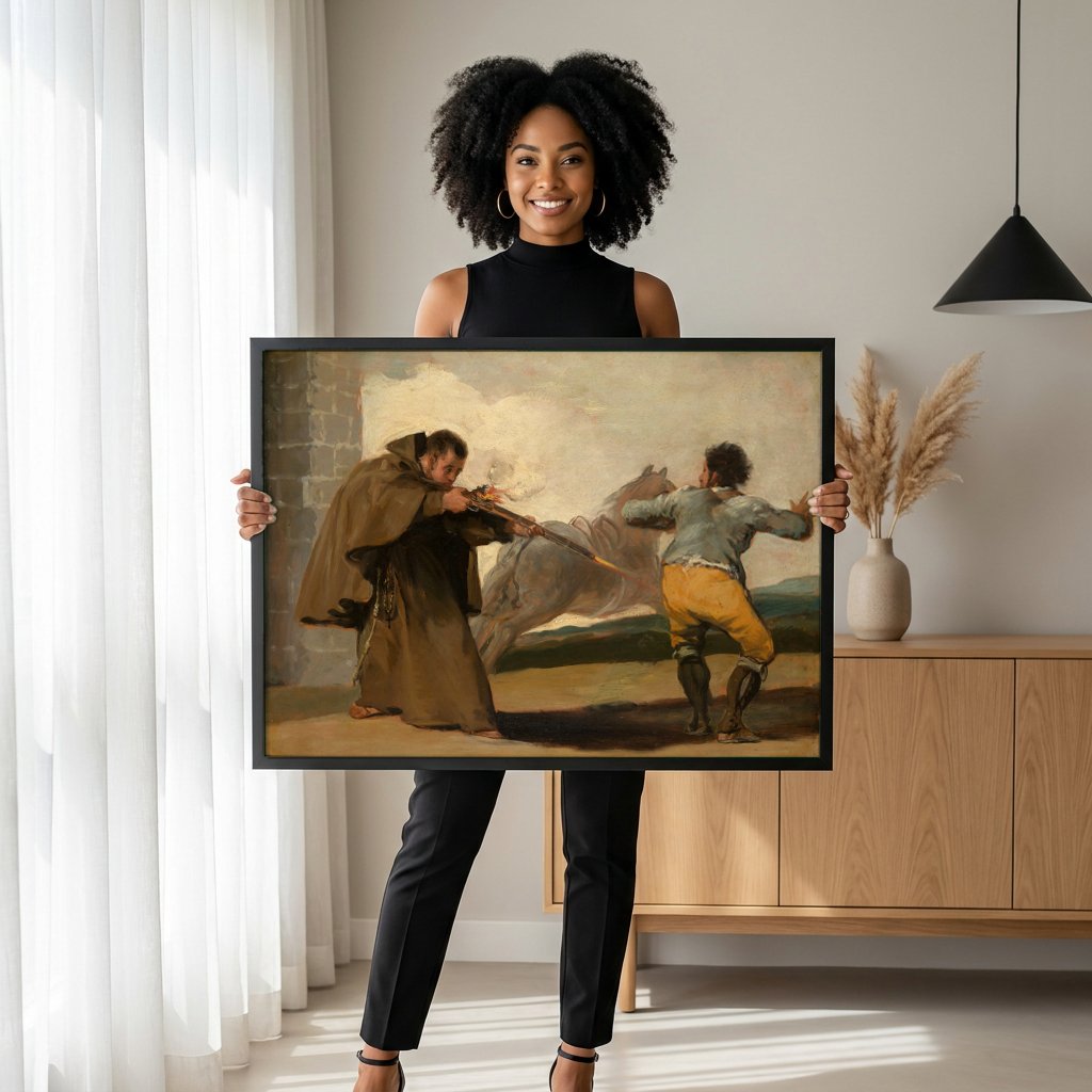 Quadro Decorativo A Caçada ao Touro - Goya com modelo em ambiente