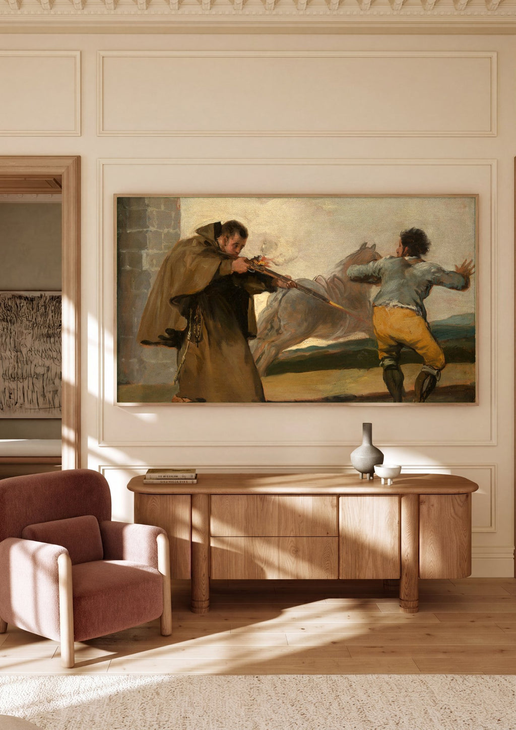 Quadro Decorativo A Caçada ao Touro - Goya em ambiente decorado