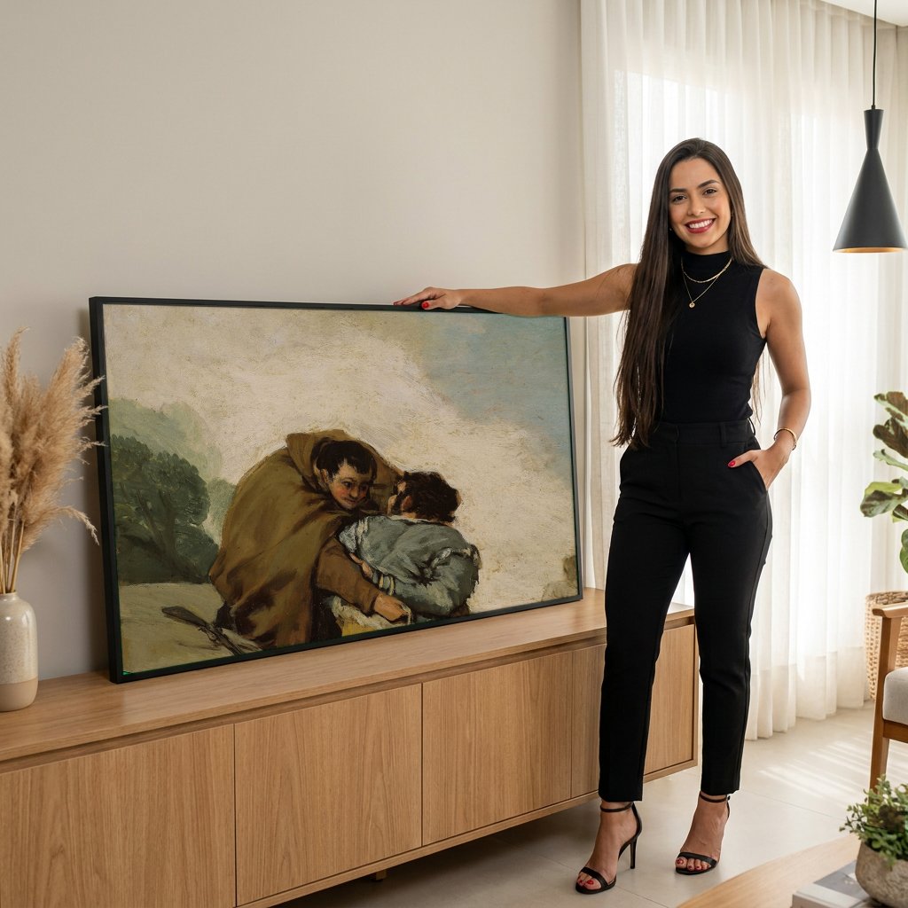Quadro Decorativo 'O Garrote Vil' - Goya com modelo em ambiente