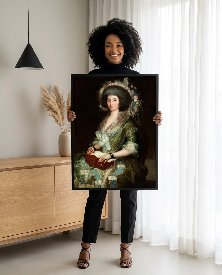 Quadro Decorativo Senhora com Caixa - Goya com modelo em ambiente