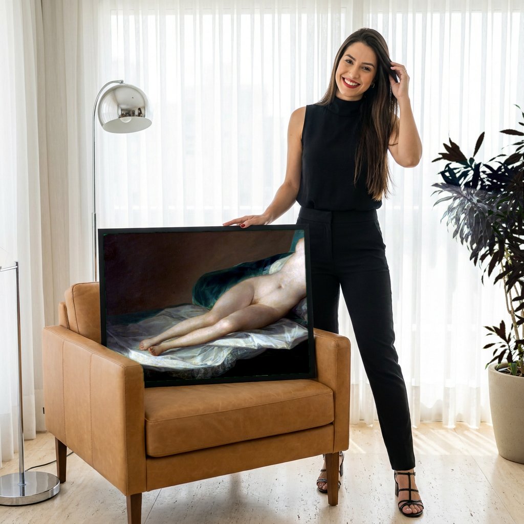 Quadro Decorativo La Maja Desnuda - Goya com modelo em ambiente